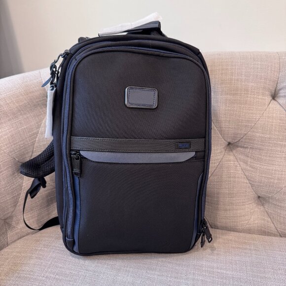 TUMI women’s Alpha 3 Slim black with blue stripe Backpack - Picture 1 of 10